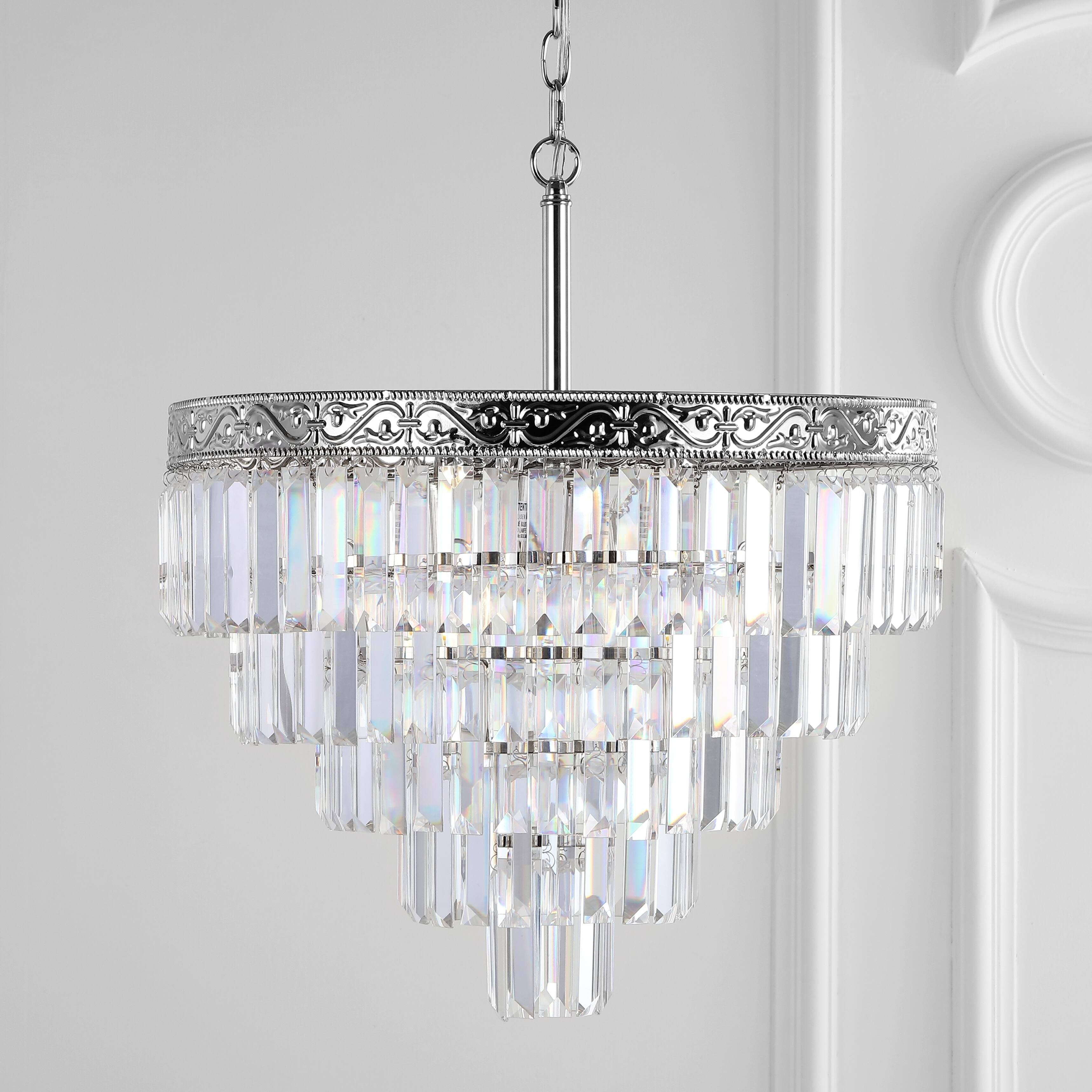 Wyatt 20" 4-Light Crystal LED Chandelier, Polished Nickel/ Clear by JONATHAN  Y (Silver) - Chandeliers For Bedrooms by Overstock.com