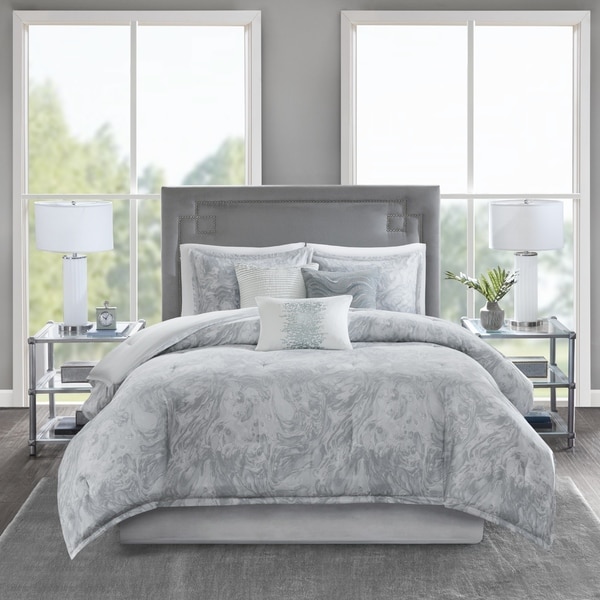 Madison Park Nowell Grey Cotton Sateen 7-piece Comforter Set 2-Color Option