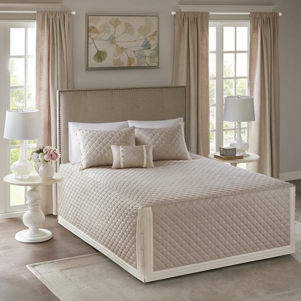 Madison Park Levine Khaki Cotton Percale Tailored 4-piece Bedspread Set