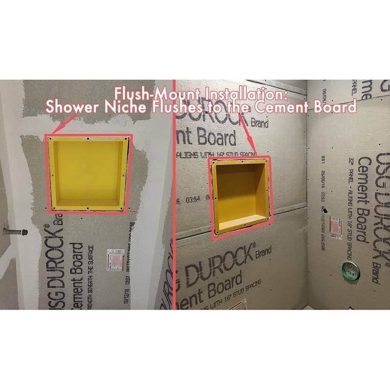 Ready For Tile Waterproof Leak Proof 16" x 20" Square Bathroom Recessed Shower Niche - Flush Mount Installation