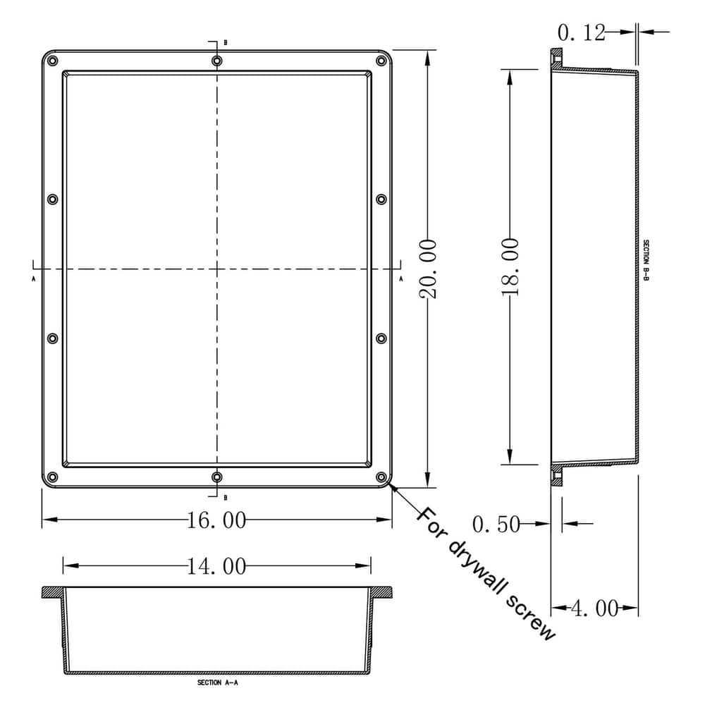 Ready For Tile Waterproof Leak Proof 16" x 20" Square Bathroom Recessed Shower Niche - Flush Mount Installation
