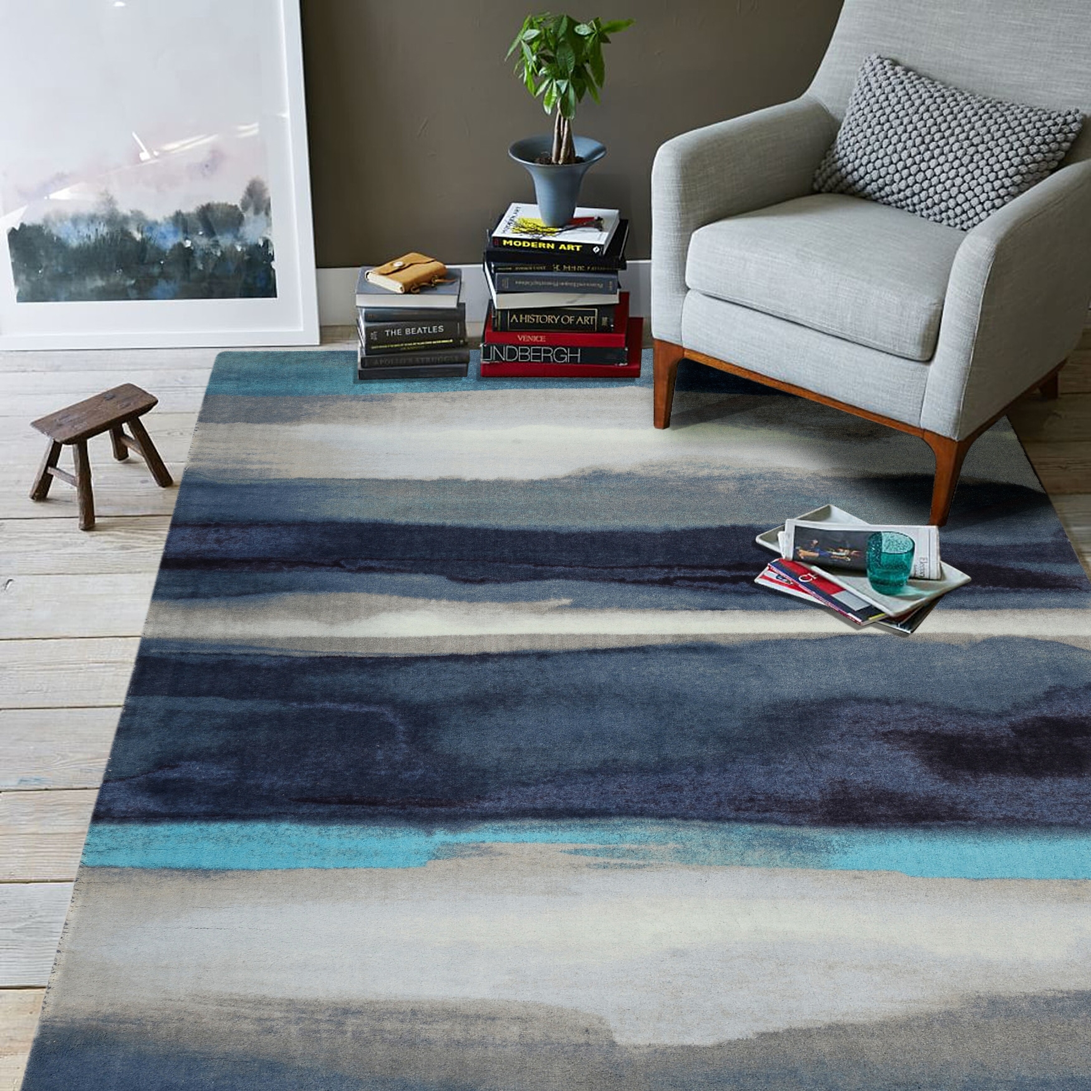 Rugsmith Blue Canvas Contemporary Modern Area Rug 7 6 X 9