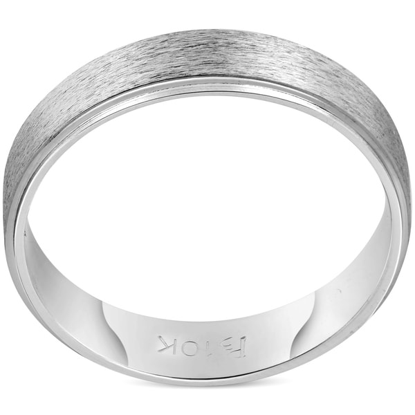 Mens 10K White Gold 5mm Flat Traditional Wedding Band Ring
