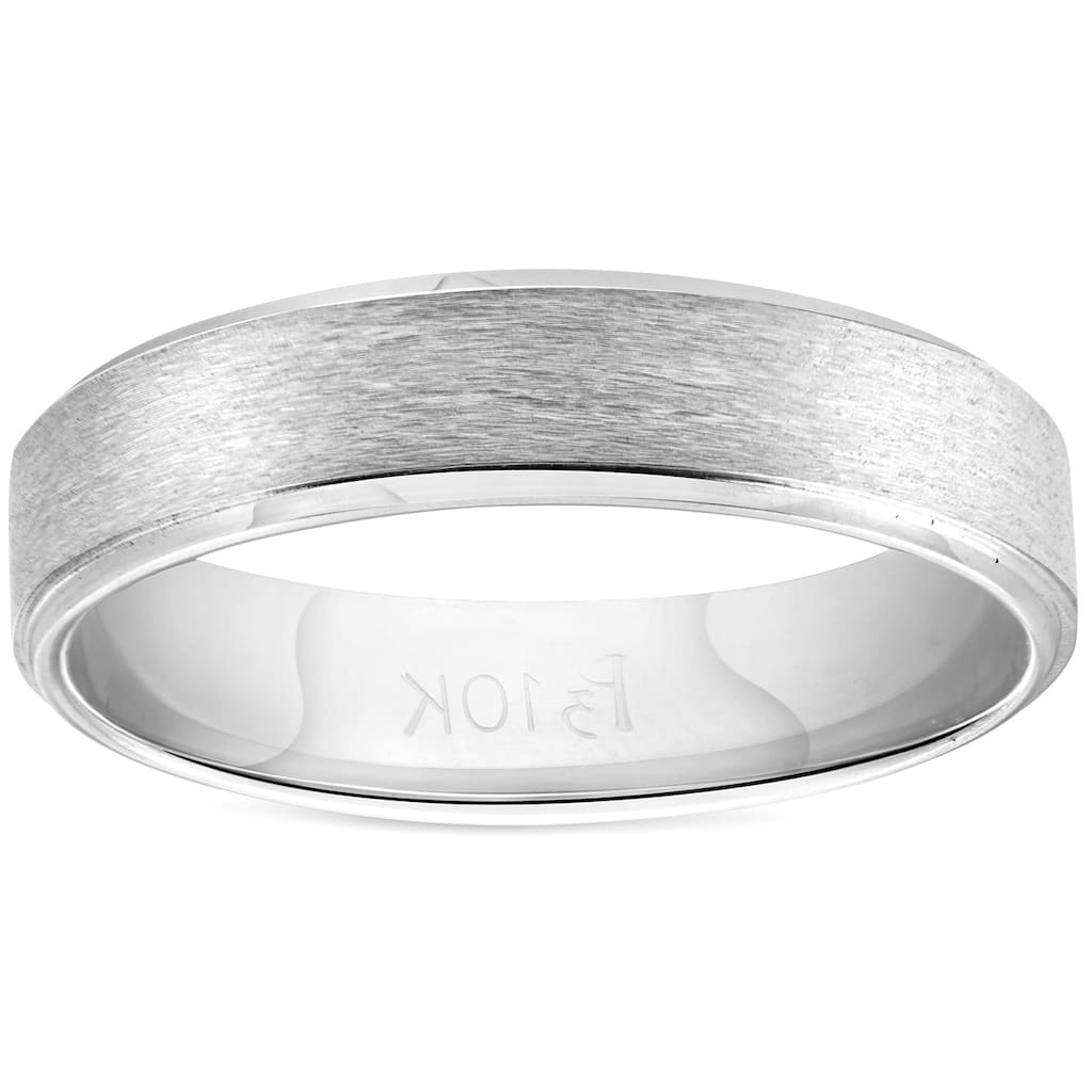Pompeii3 10k White Gold 5mm Brushed Flat Mens Comfort Fit Wedding Band