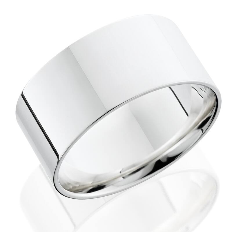 Pompeii3 950 Platinum Plain High Polished Ring 10mm Flat Wedding Band - White