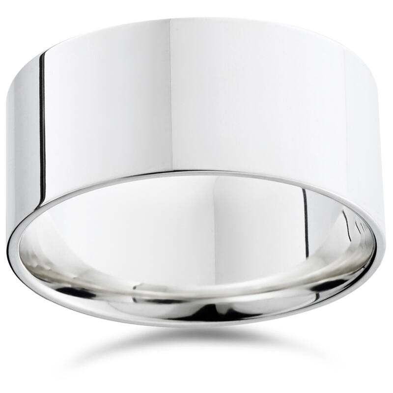 Pompeii3 950 Platinum Plain High Polished Ring 10mm Flat Wedding Band - White