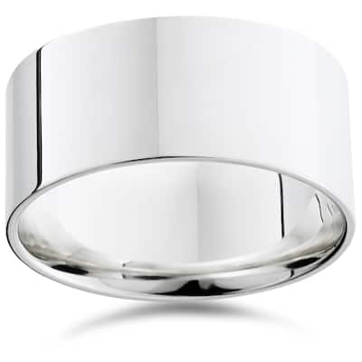 Pompeii3 950 Platinum Plain High Polished Ring 10mm Flat Wedding Band - White