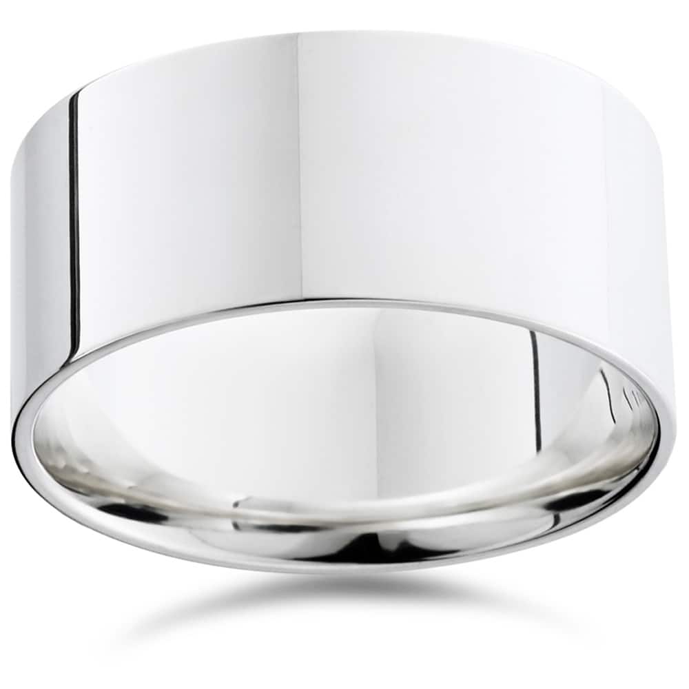 Pompeii3 950 Platinum Plain High Polished Ring 10mm Flat Wedding Band - White