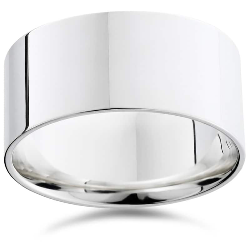 Pompeii3 950 Platinum Plain High Polished Ring 10mm Flat Wedding Band - White