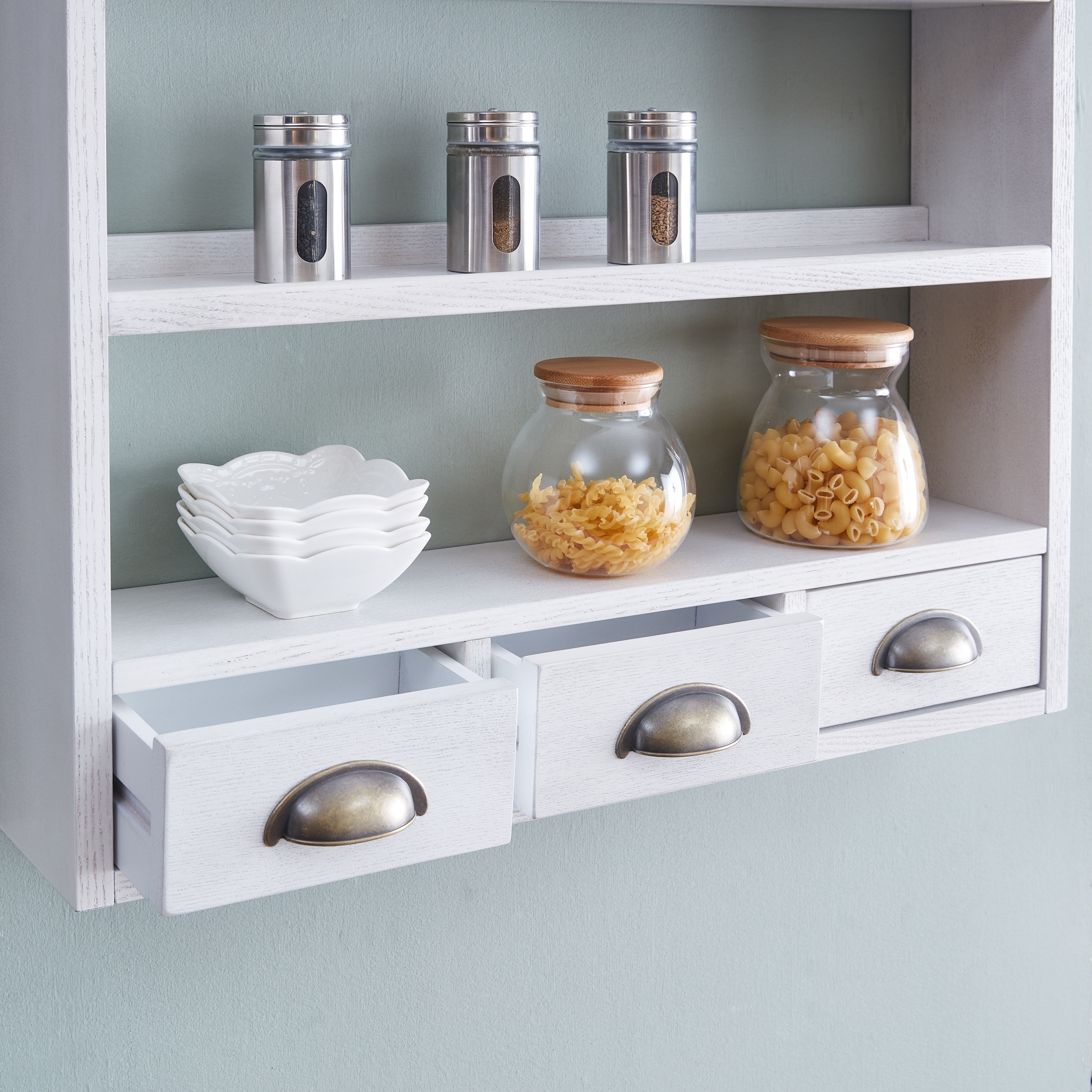 White Spice Rack Wall Mount Tier Height-Adjustable Hanging Spice