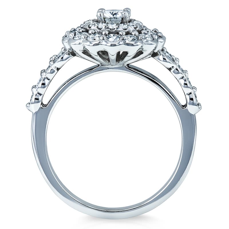 Annello by Kobelli 14k White Gold 1 1/10ct TGW Moissanite and Diamond Floral Double Halo Engagement Ring