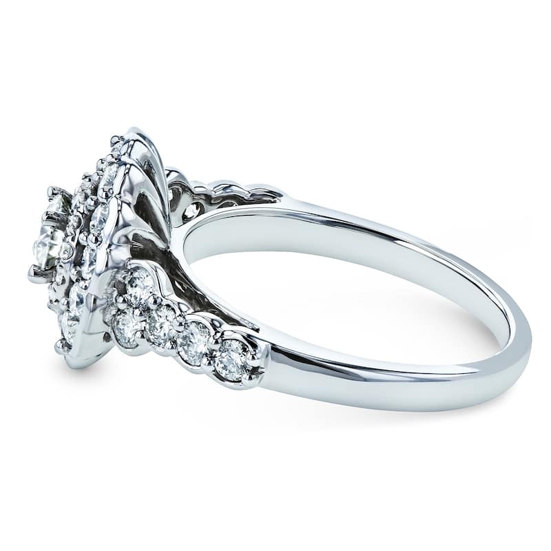 Annello by Kobelli 14k White Gold 1 1/10ct TDW Diamond Floral Double Halo Engagement Ring