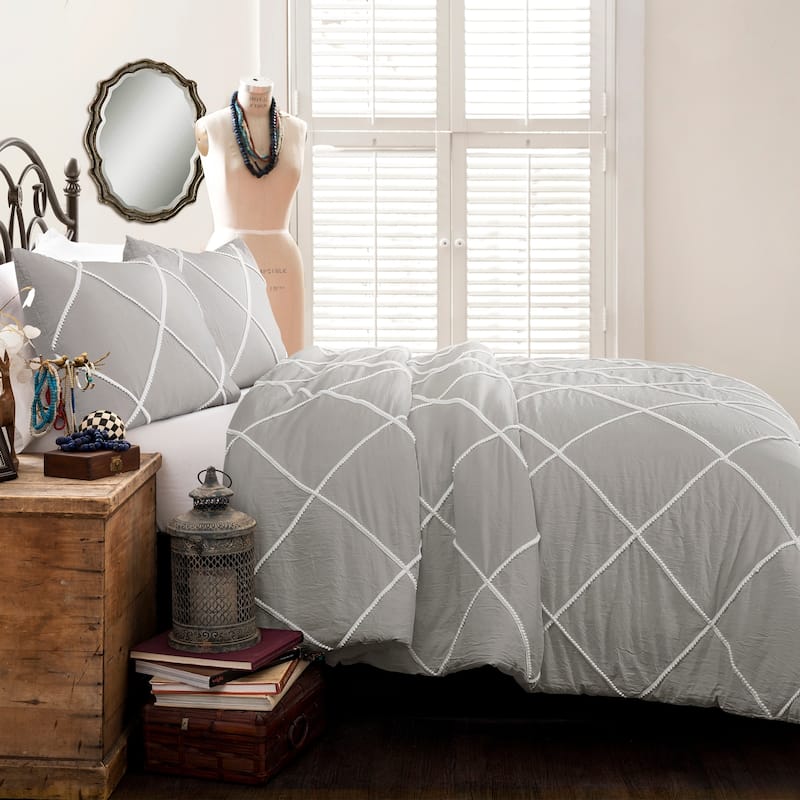 Lush Decor Diamond Pom Pom 3 Piece Comforter Set