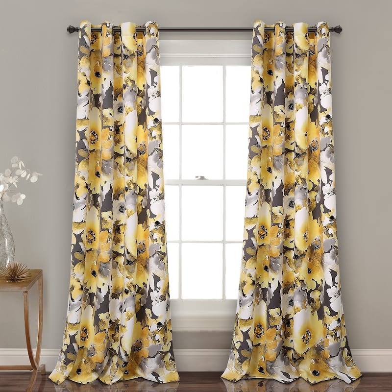 Copper Grove Plumeria Room-darkening 84-inch Curtain Panel Pair - 52"W x 84"L - Yellow/Grey