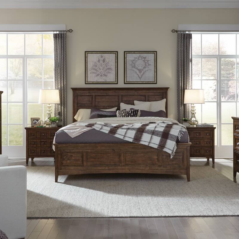 Bay Creek Relaxed Traditional Toasted Nutmeg Panel Bed with Storage Rails - King