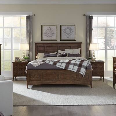 Bay Creek Relaxed Traditional Toasted Nutmeg Panel Bed with Storage Rails