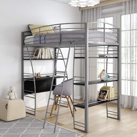 Avenue Greene Sansa Twin Loft Bed with Integrated Desk and Shelves
