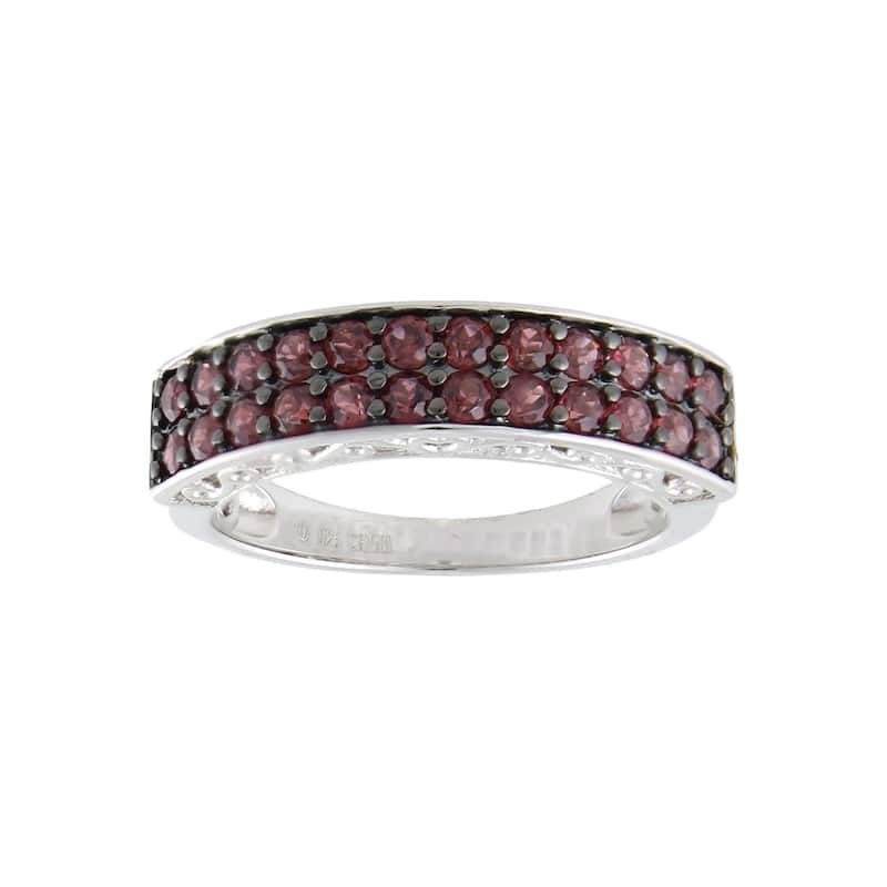 Pinctore Ster Silver Double-Row 1.1ctw Red Garnet Stackable Band Ring, Size 7