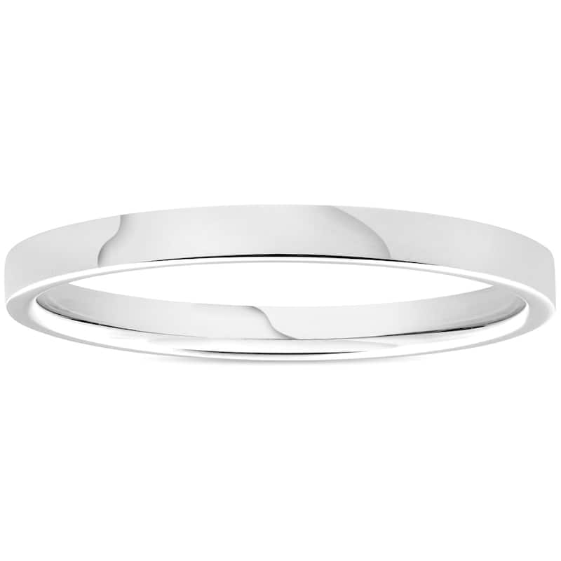 Pompeii3 950 Platinum Plain High Polished Ring 2mm Flat Wedding Band - White