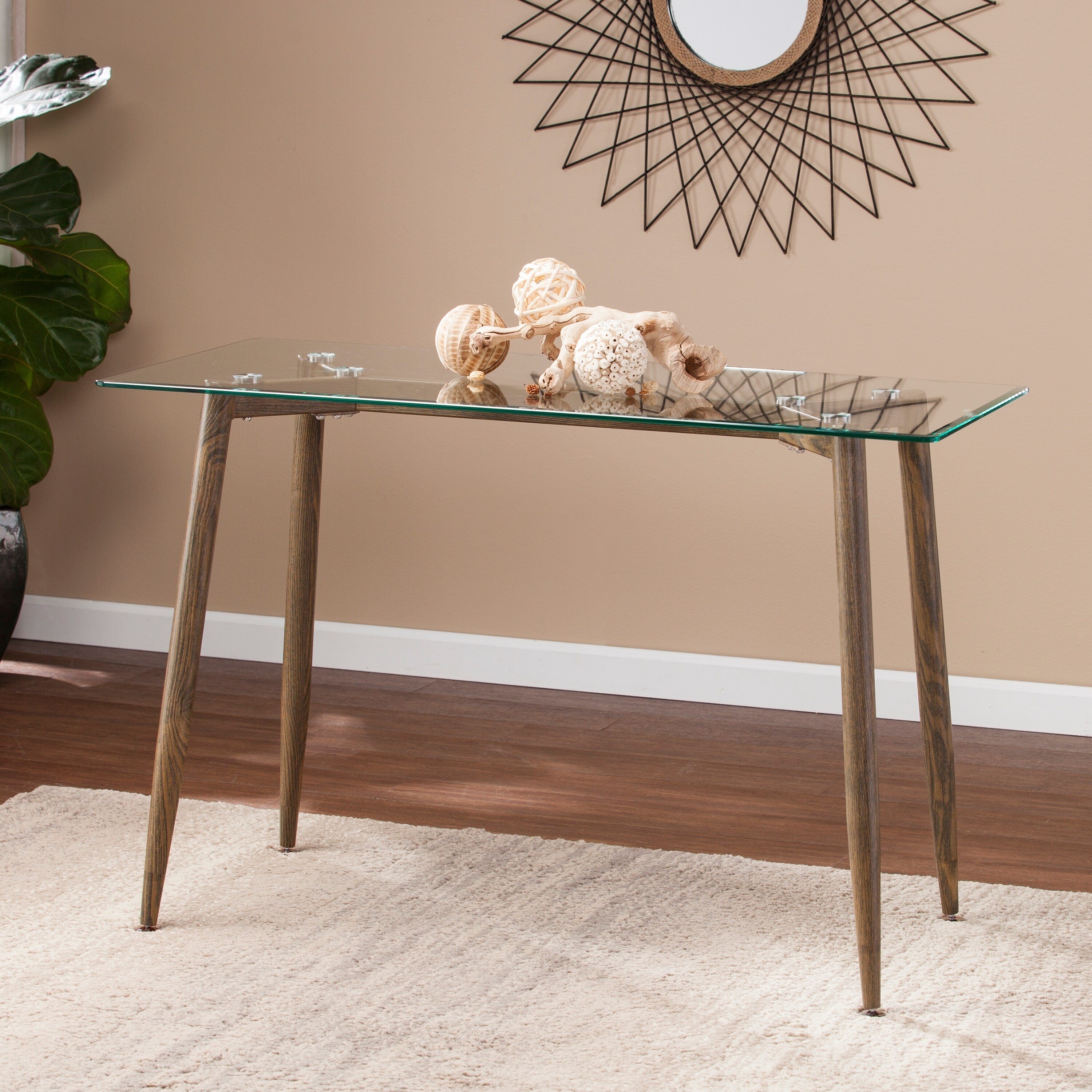 Callendale Salem Antique Oak w Glass Console Table As Is Item Bed Bath Beyond 30926000