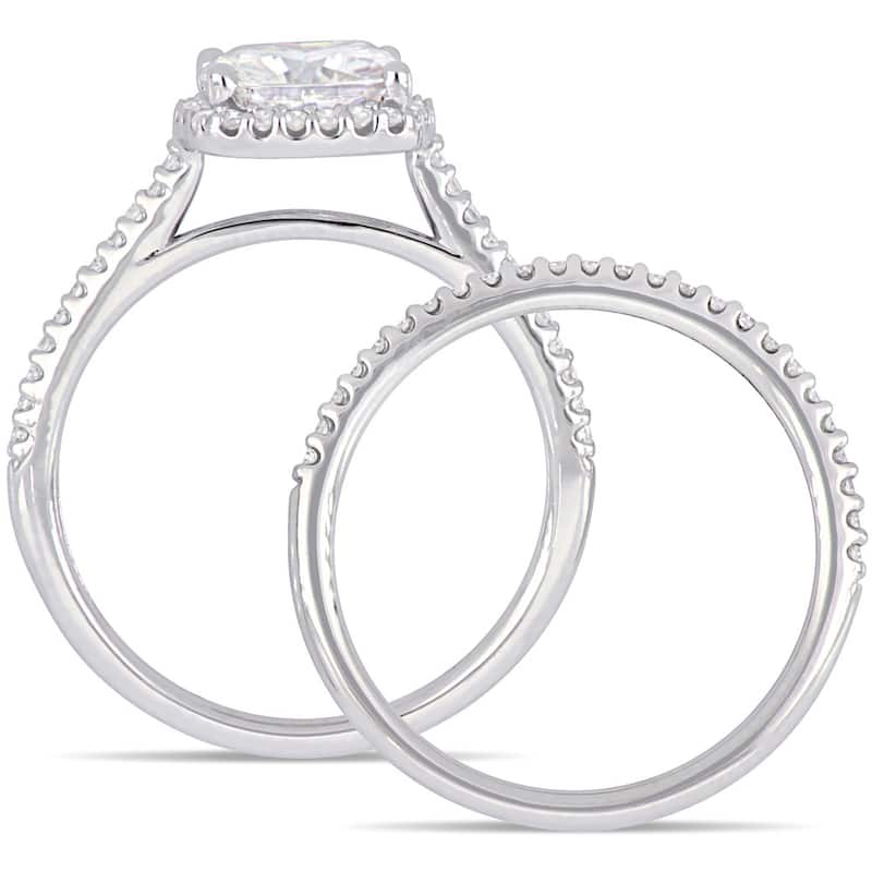 2ct TGW Cushion-Cut Moissanite and 1/3ct TDW Diamond Bridal Ring Set in 14k White Gold by Miadora