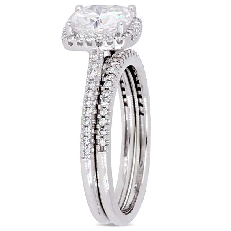 2ct TGW Cushion-Cut Moissanite and 1/3ct TDW Diamond Bridal Ring Set in 14k White Gold by Miadora