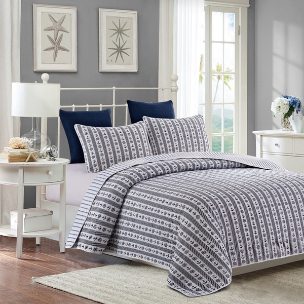 Anchors Nautical Reversible 3-piece Quilt Set - Overstock ...