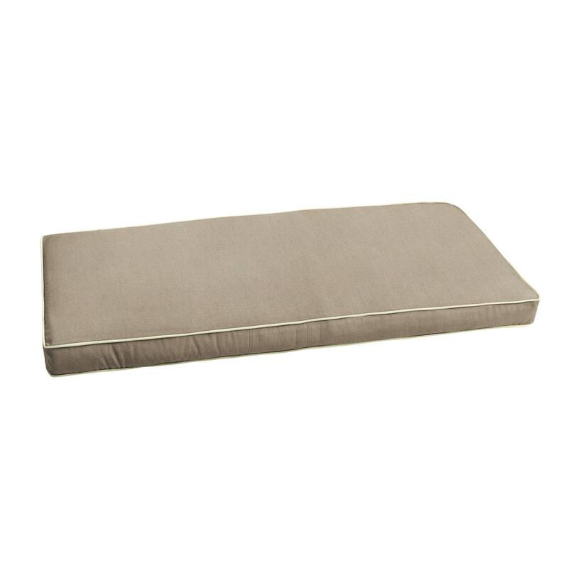 Sunbrella Taupe with Ivory Indoor/ Outdoor Bench Cushion by Humble + Haute