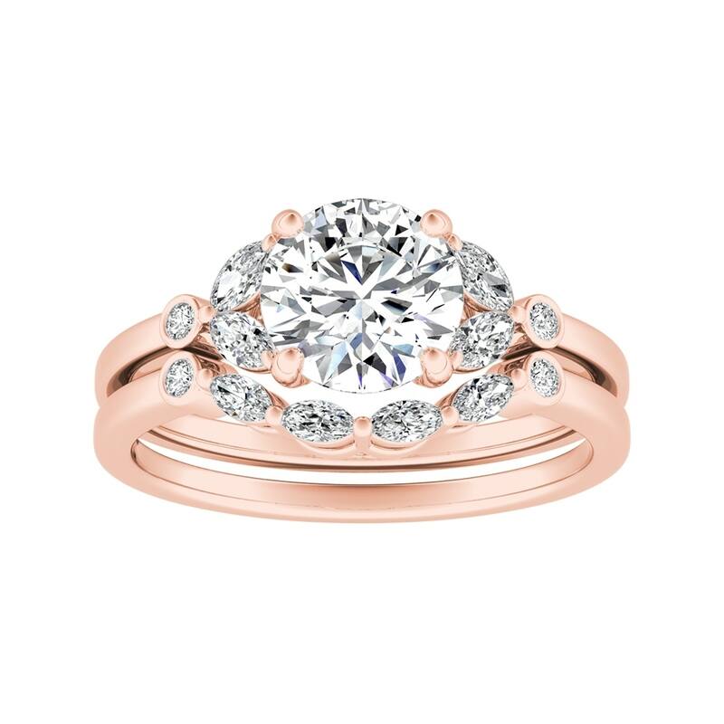 14k Gold 5/8ct TDW Floral Nature Inspired Round Diamond Engagement Ring Set by Auriya