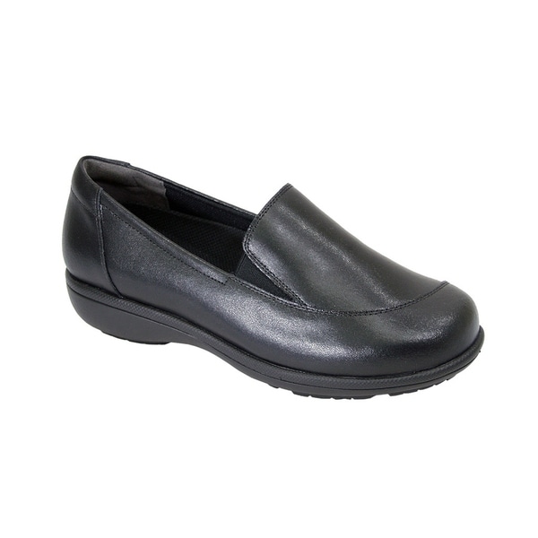 womens wide width black loafers