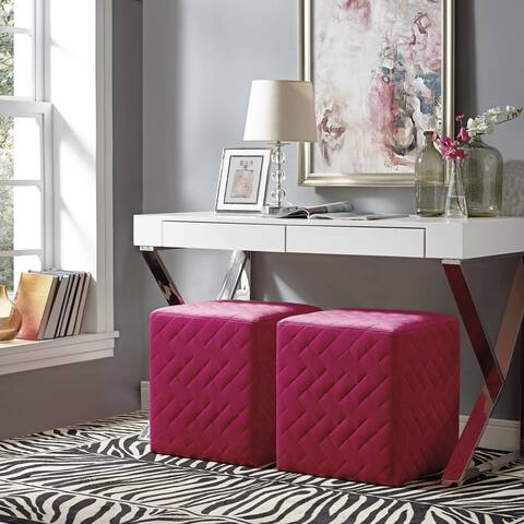 Inspired Home David Velvet Ottoman Brick Quilted Cube