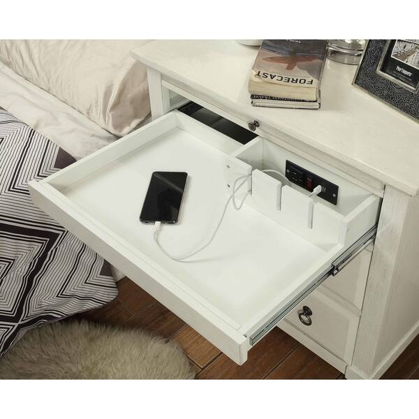 Madison Nightstand With Usb Charging Station In Antique White Usb Charging Station In Antique White