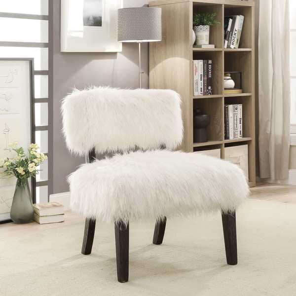 Furniture of America Lana Contemporary White Faux Fur ...