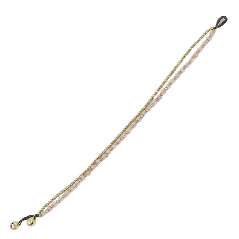 Handmade Brass 'Ringing Beauty' Rose Quartz Anklet (Thailand) - Pink - 9.25" min L - x 9.75" max L x 0.3" W