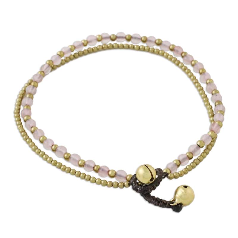 Handmade Brass 'Ringing Beauty' Rose Quartz Anklet (Thailand) - Pink - 9.25" min L - x 9.75" max L x 0.3" W