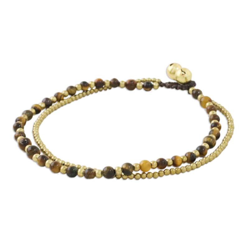 Handmade Brass 'Ringing Beauty' Tiger's Eye Anklet (Thailand) - L - x 9.75" max L x 0.3" W