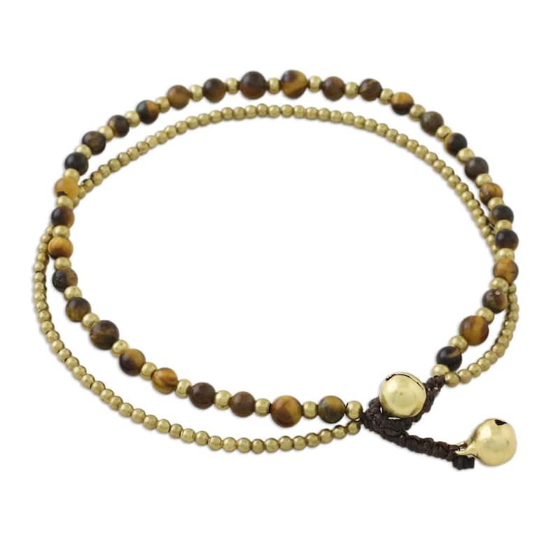 Handmade Brass 'Ringing Beauty' Tiger's Eye Anklet (Thailand) - L - x 9.75" max L x 0.3" W