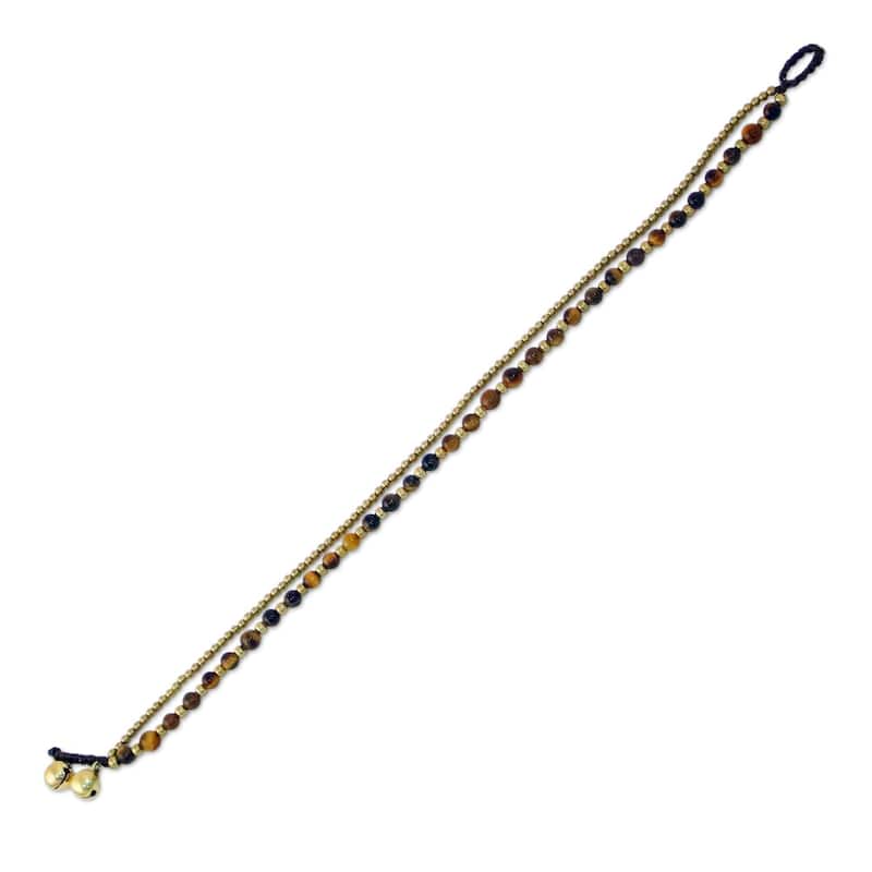 Handmade Brass 'Ringing Beauty' Tiger's Eye Anklet (Thailand) - L - x 9.75" max L x 0.3" W