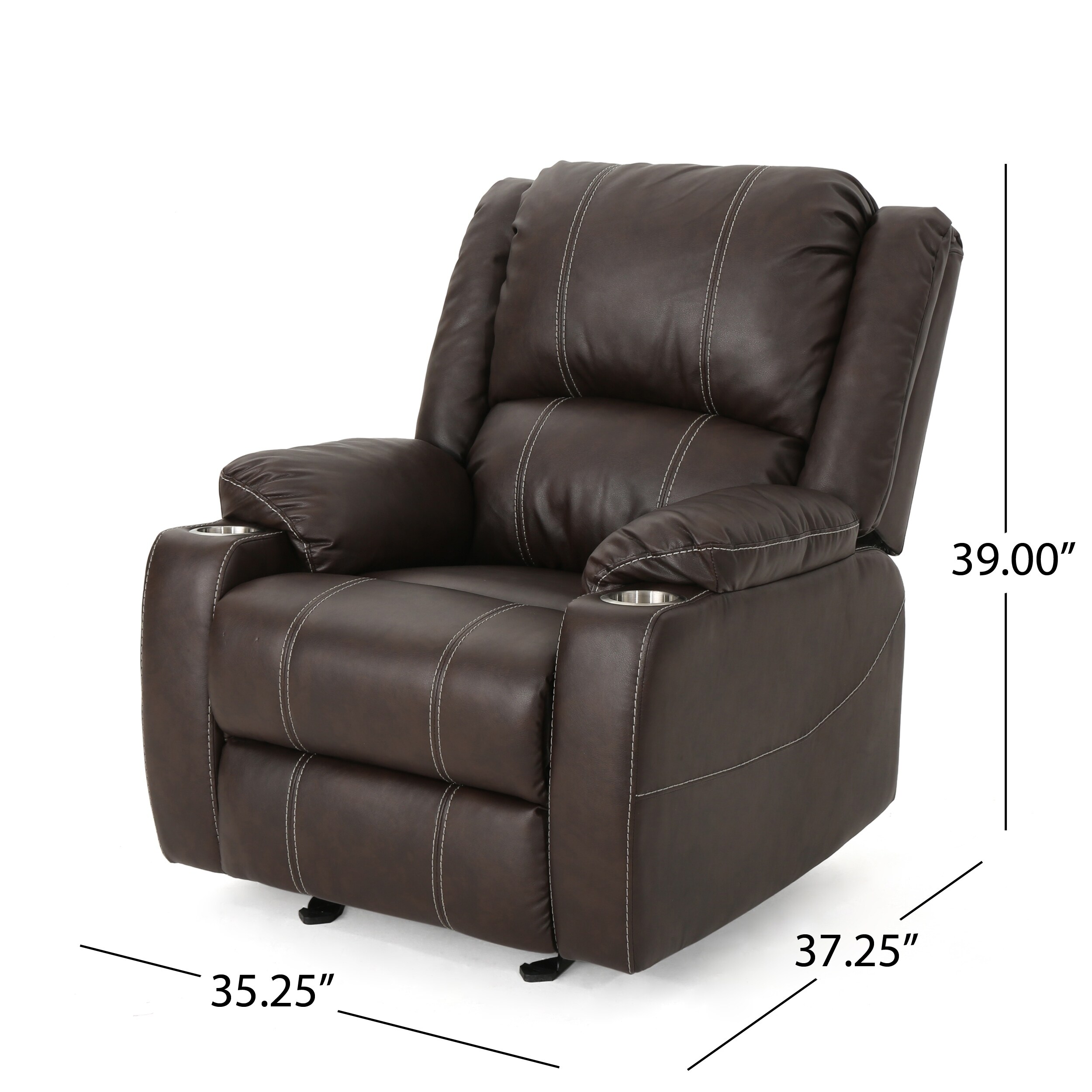 faux leather recliner with cup holder