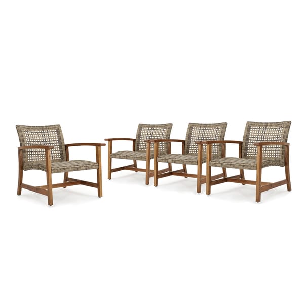 Hampton Outdoor Mid Century Wicker Club Chair (Set of 4) by Christopher