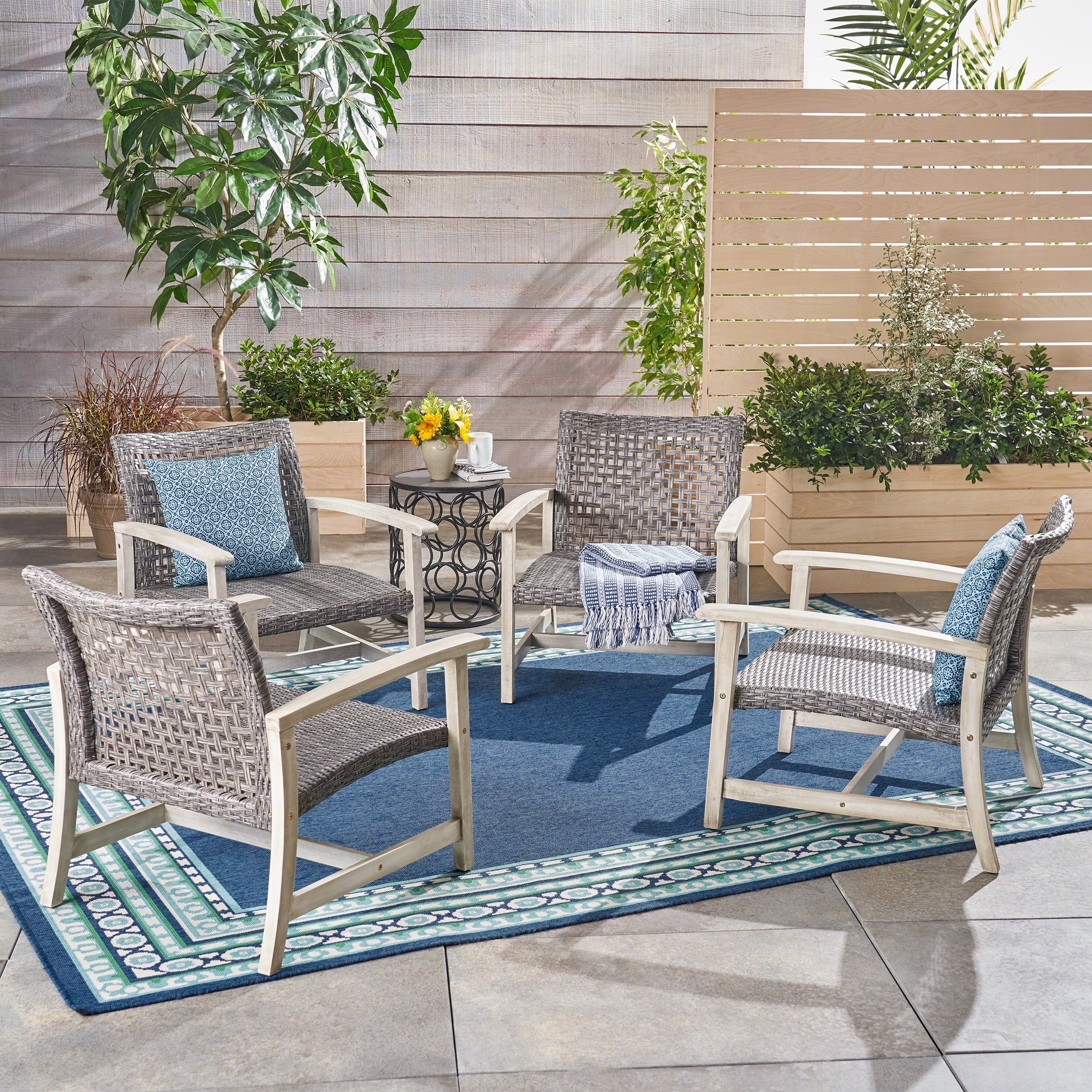 Hampton Outdoor Mid Century Wicker Club Chair (Set of 4) by grey finish