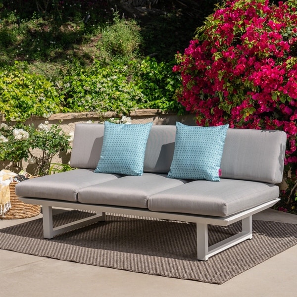 Shop Bronte Outdoor 3-seater Aluminum Sofa with Cushion by Christopher Knight Home - Free 