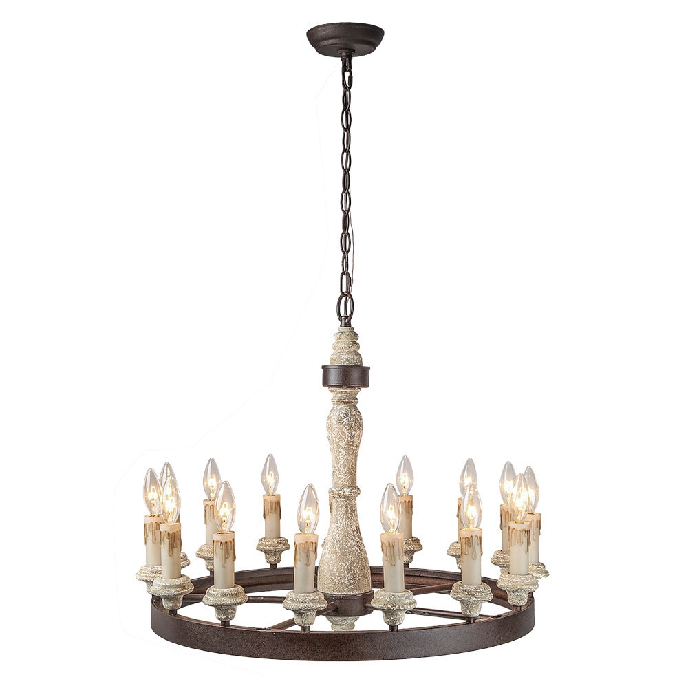 LNC 15-Light French Country Chandeliers Wood Chandelier Lighting (Gold) - Chandeliers For Bedrooms by Overstock.com