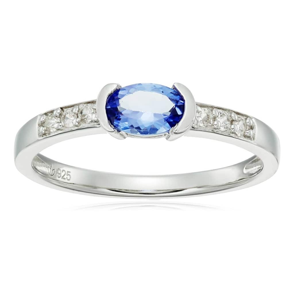 Sterling Silver Tanzanite and Natural White Zircon Ring, Size 7 - Blue