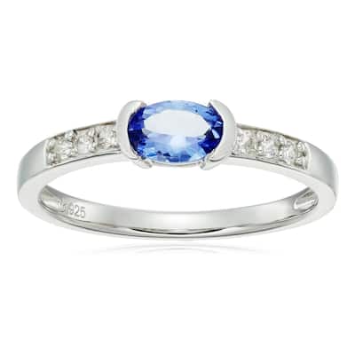Sterling Silver Tanzanite and Natural White Zircon Ring, Size 7 - Blue