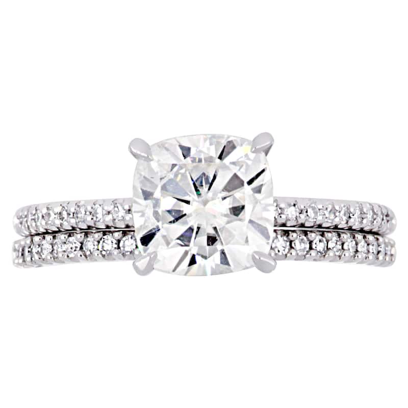Miadora 2ct DEW Cushion-Cut Moissanite and 1/4ct TDW Diamond Bridal Ring Set in 14k White Gold