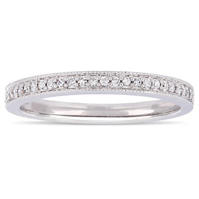 Moissanite by Miadora Signature Collection 14k White Gold 1/8ct TDW Diamond Stackable Semi-Eternity Wedding Band