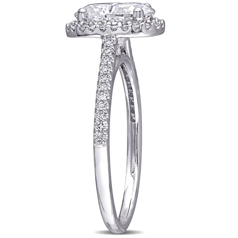 Miadora 2ct DEW Oval-cut Moissanite and 1/4ct TDW Diamond Halo Engagement Ring in 14k White Gold