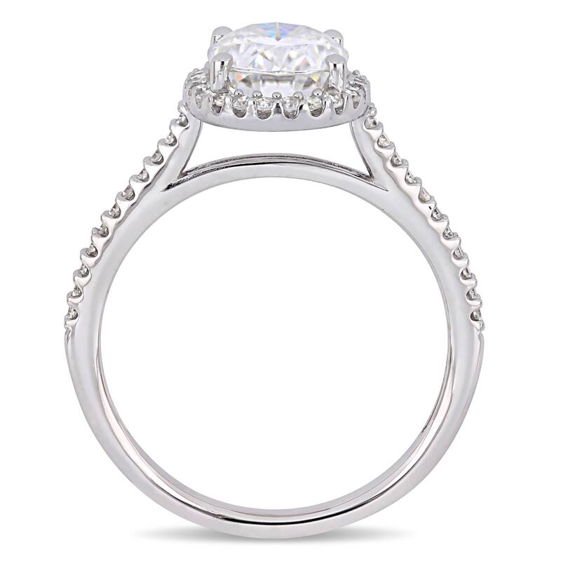 Miadora 2ct DEW Oval-cut Moissanite and 1/4ct TDW Diamond Halo Engagement Ring in 14k White Gold
