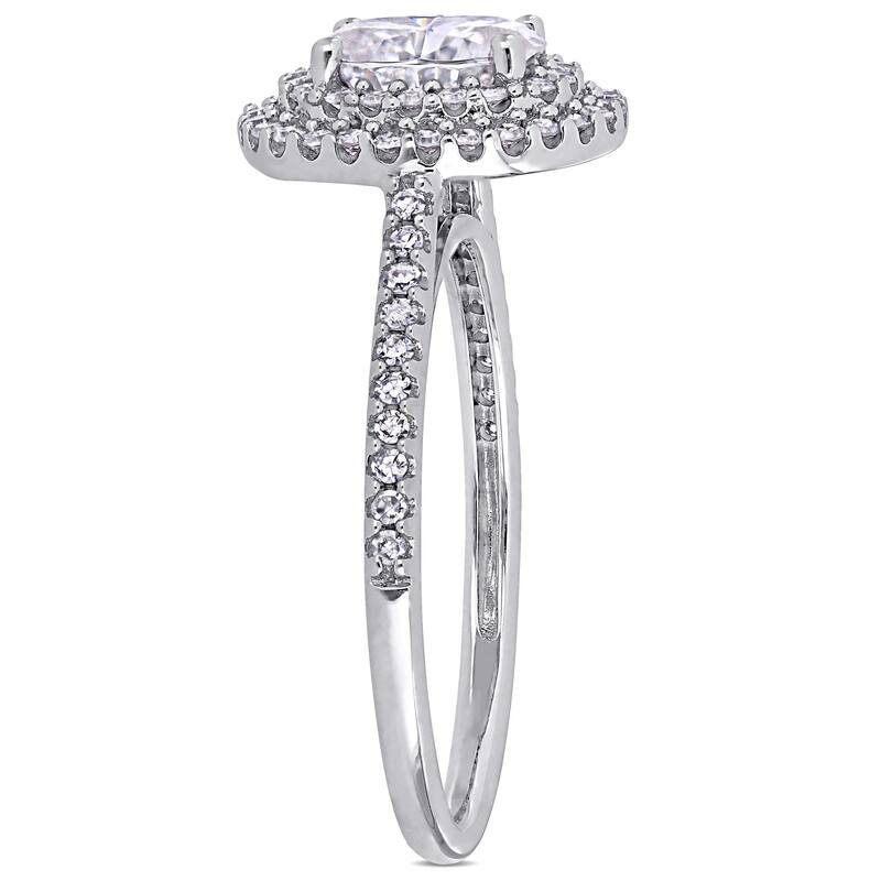 Miadora 1ct DEW Oval-cut Moissanite and 1/3ct TDW Diamond Double Halo Engagement Ring in 14k White Gold